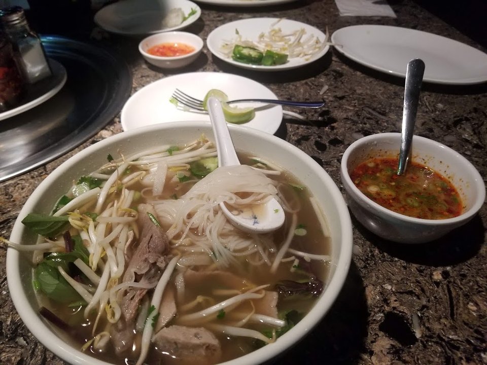 Sections for barbecue plates and noodle soup.