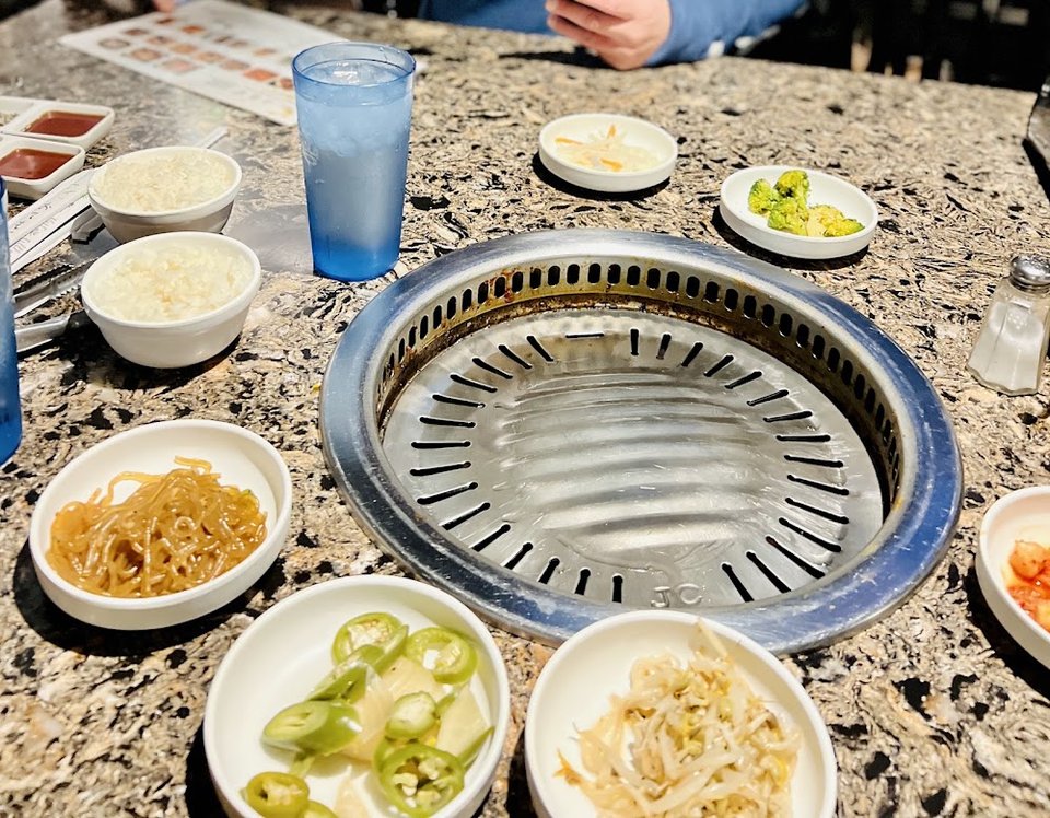 Sections for barbecue plates and noodle soup.