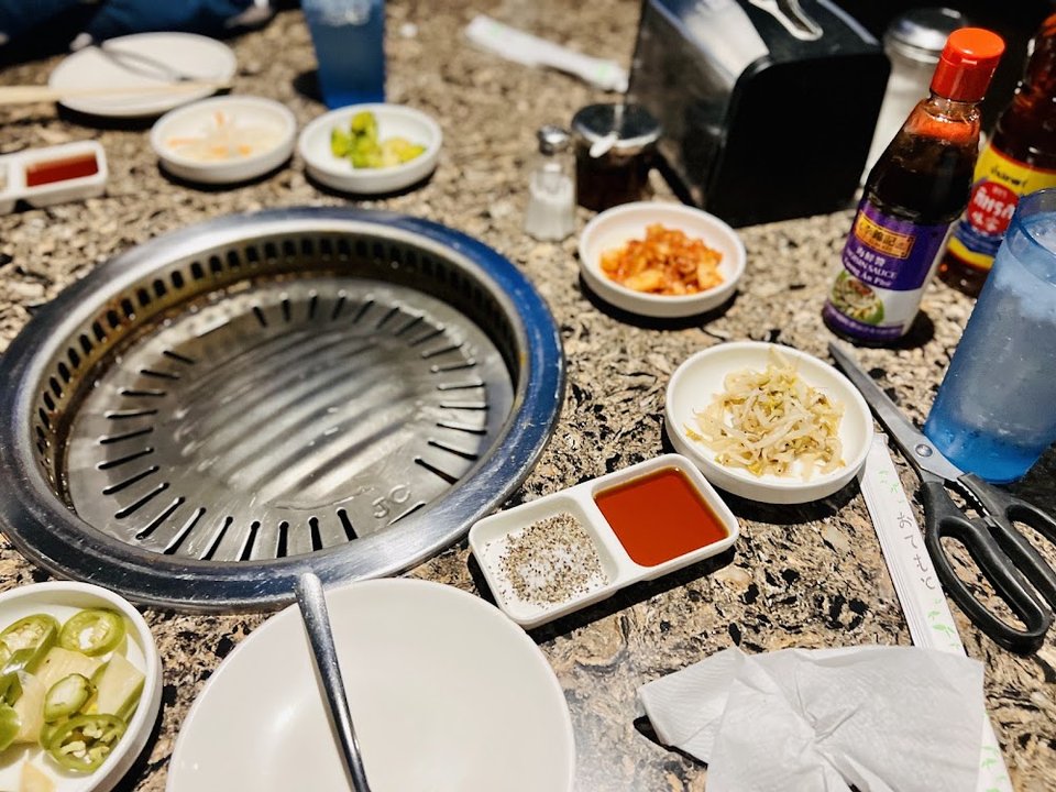 Sections for barbecue plates and noodle soup.